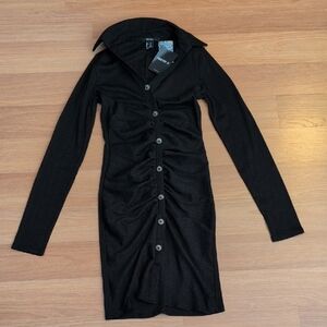 NWT Forever 21 Fitted Black Button-Front Dress with Collar